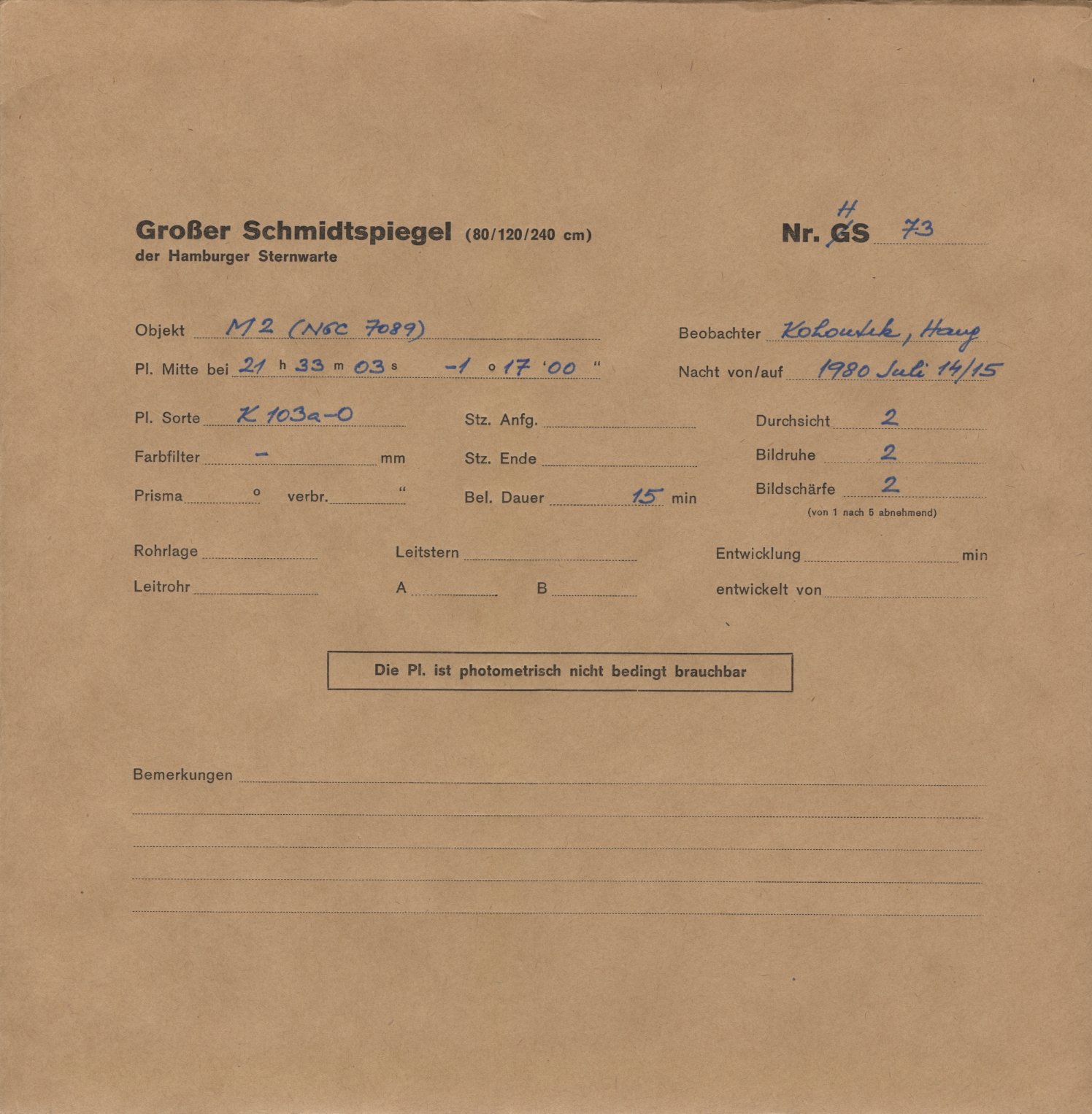Plate envelope