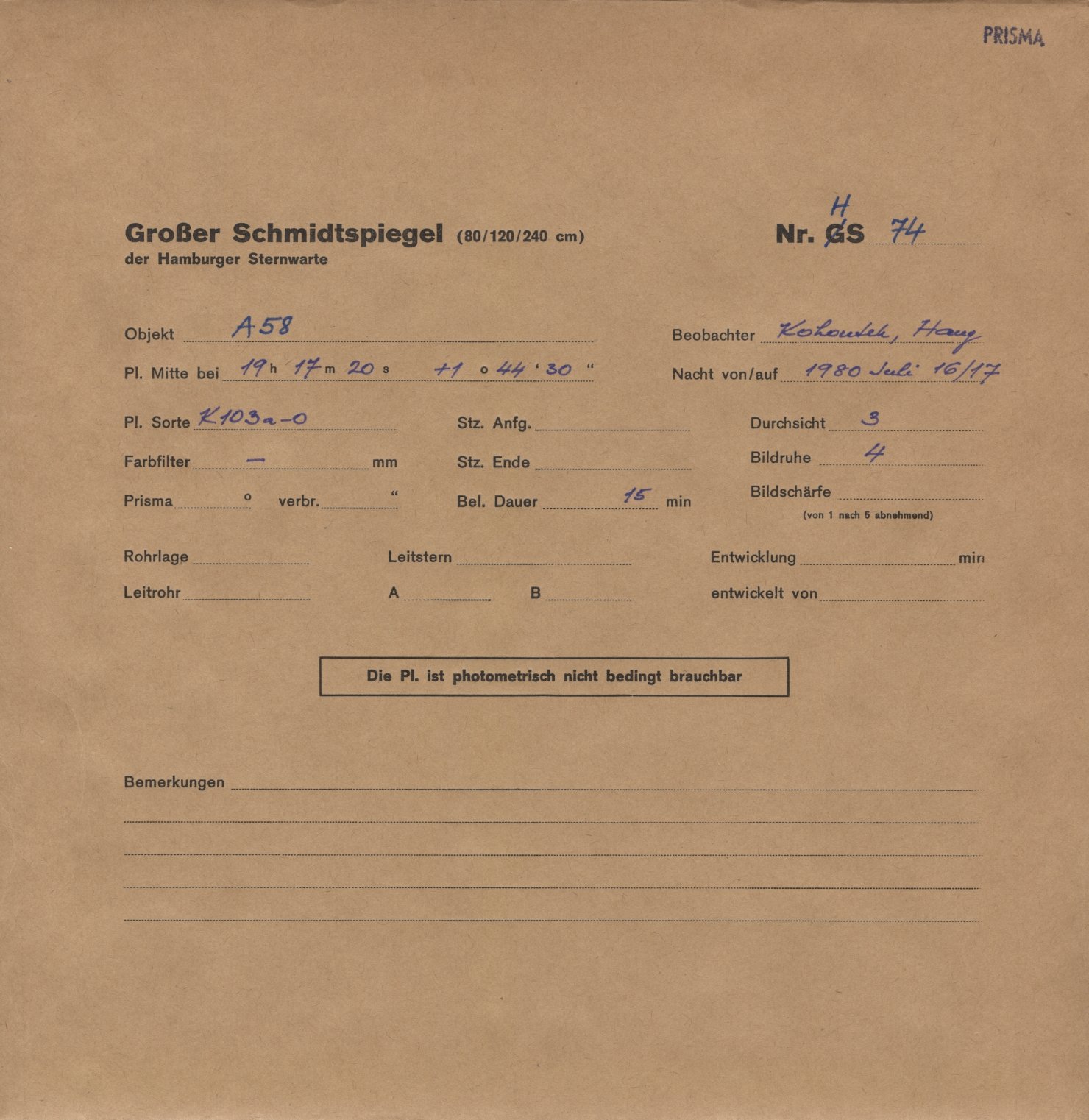 Plate envelope