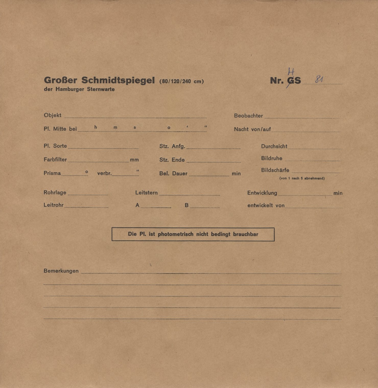 Plate envelope