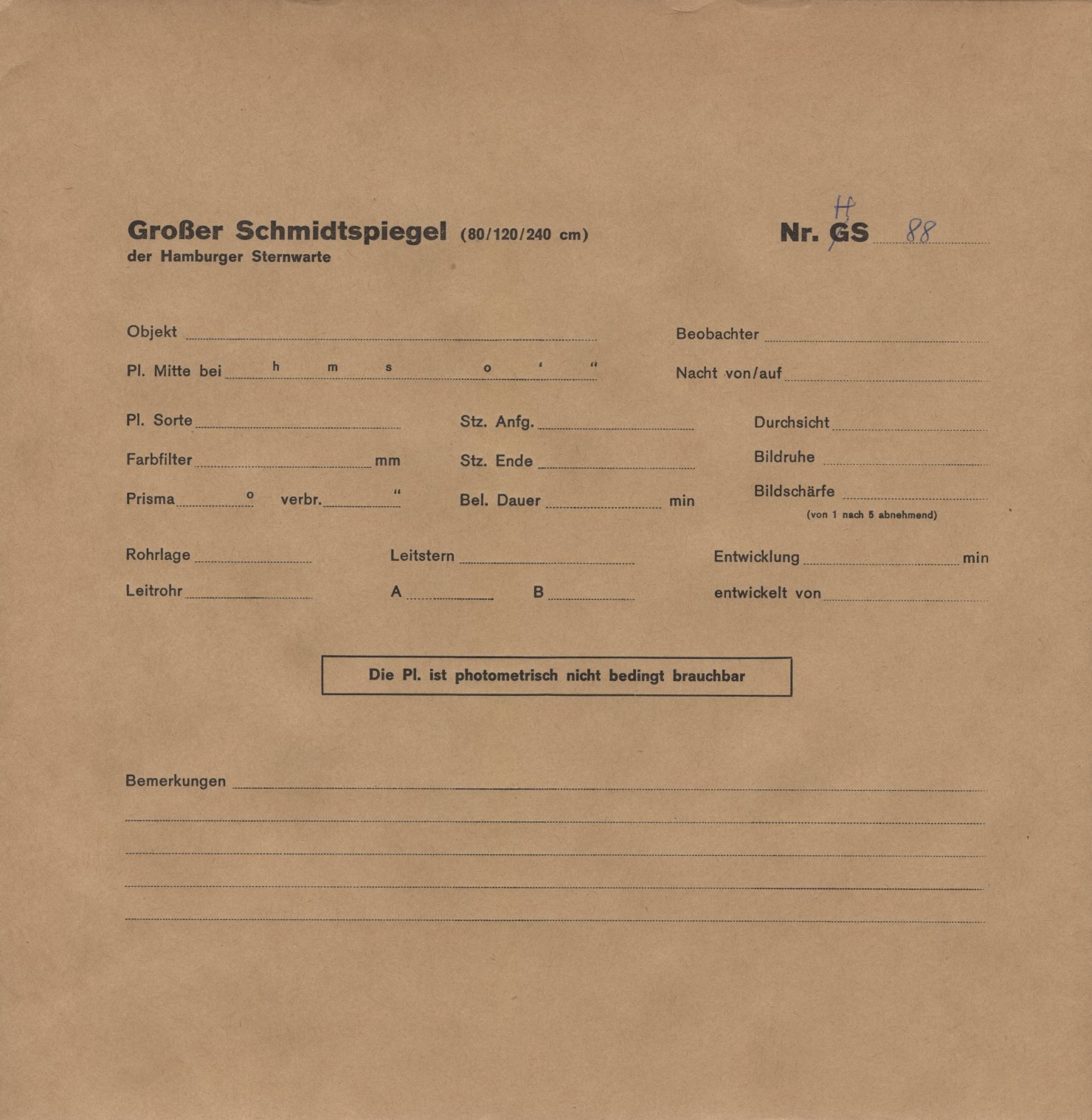 Plate envelope
