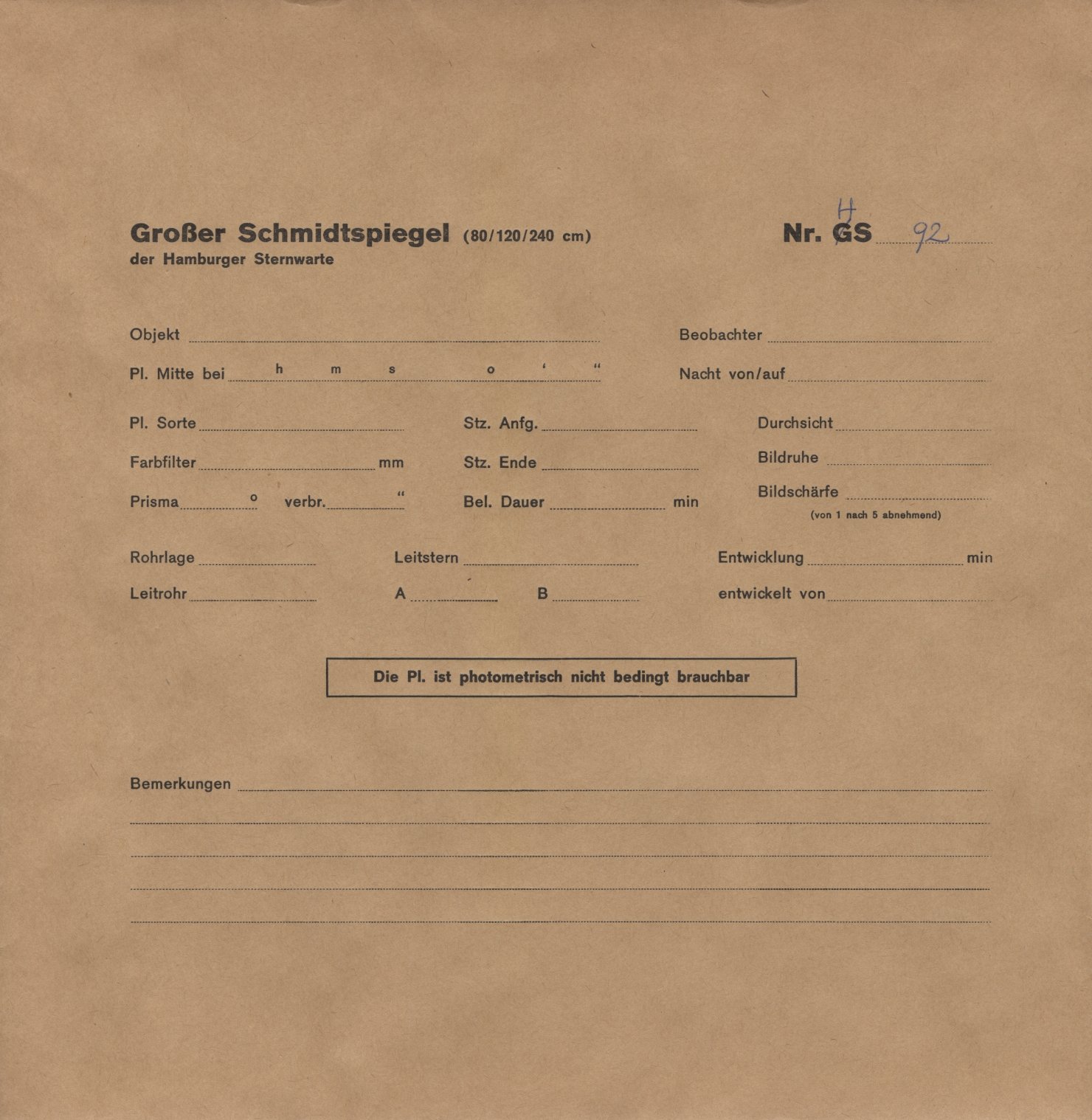 Plate envelope