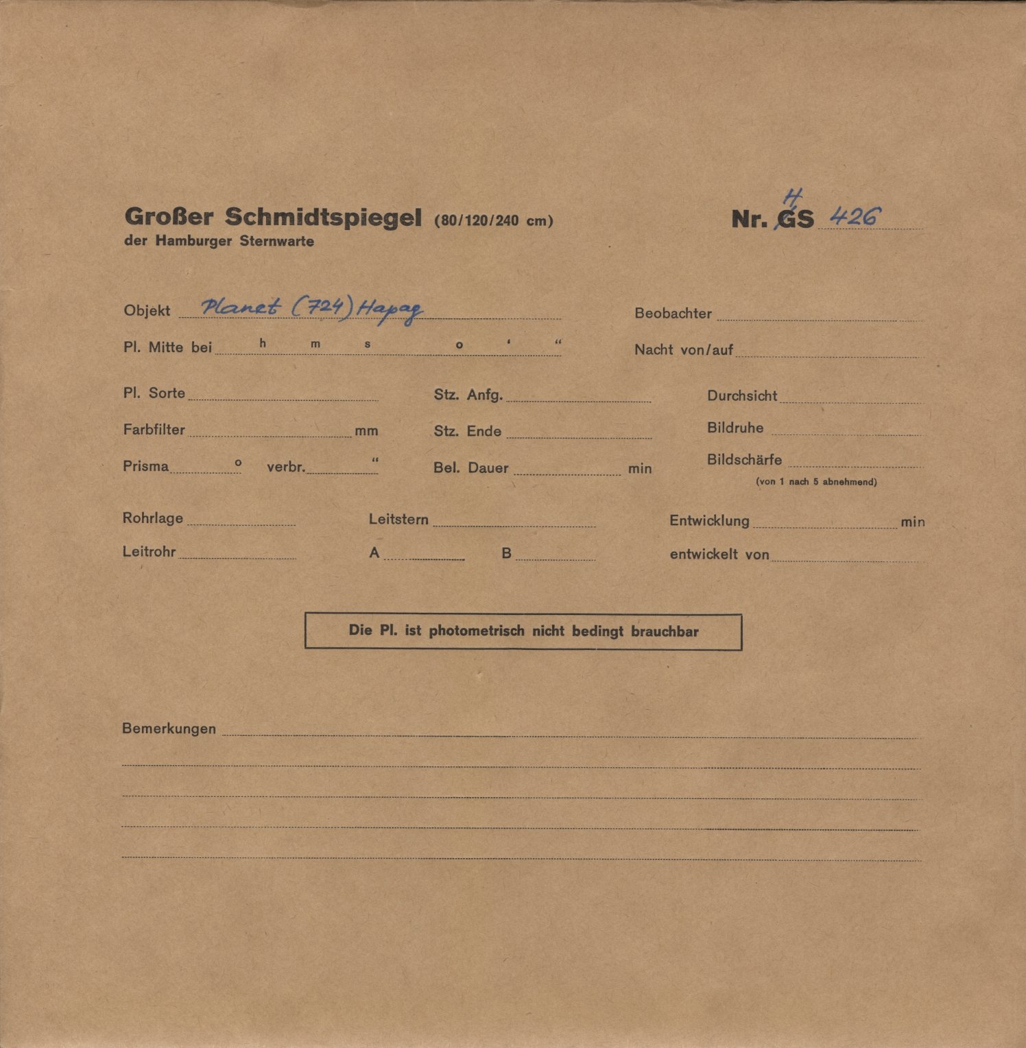 Plate envelope