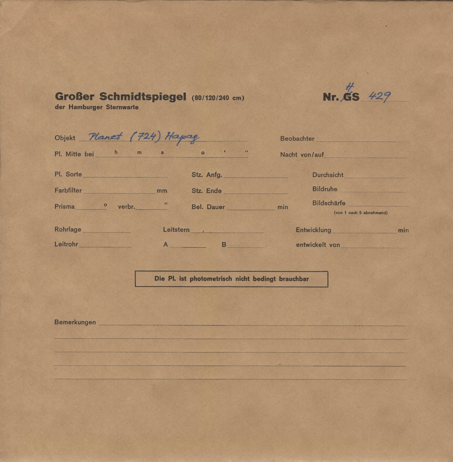 Plate envelope