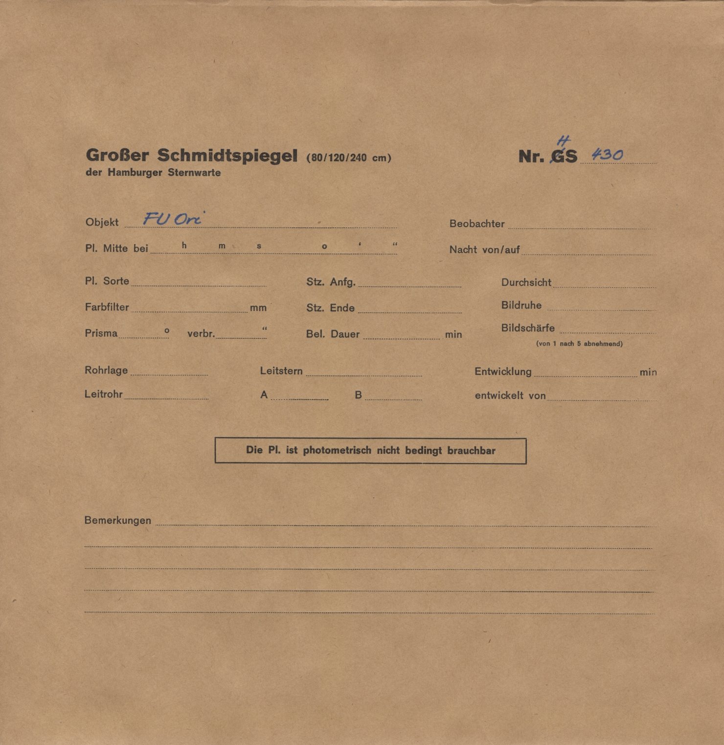 Plate envelope