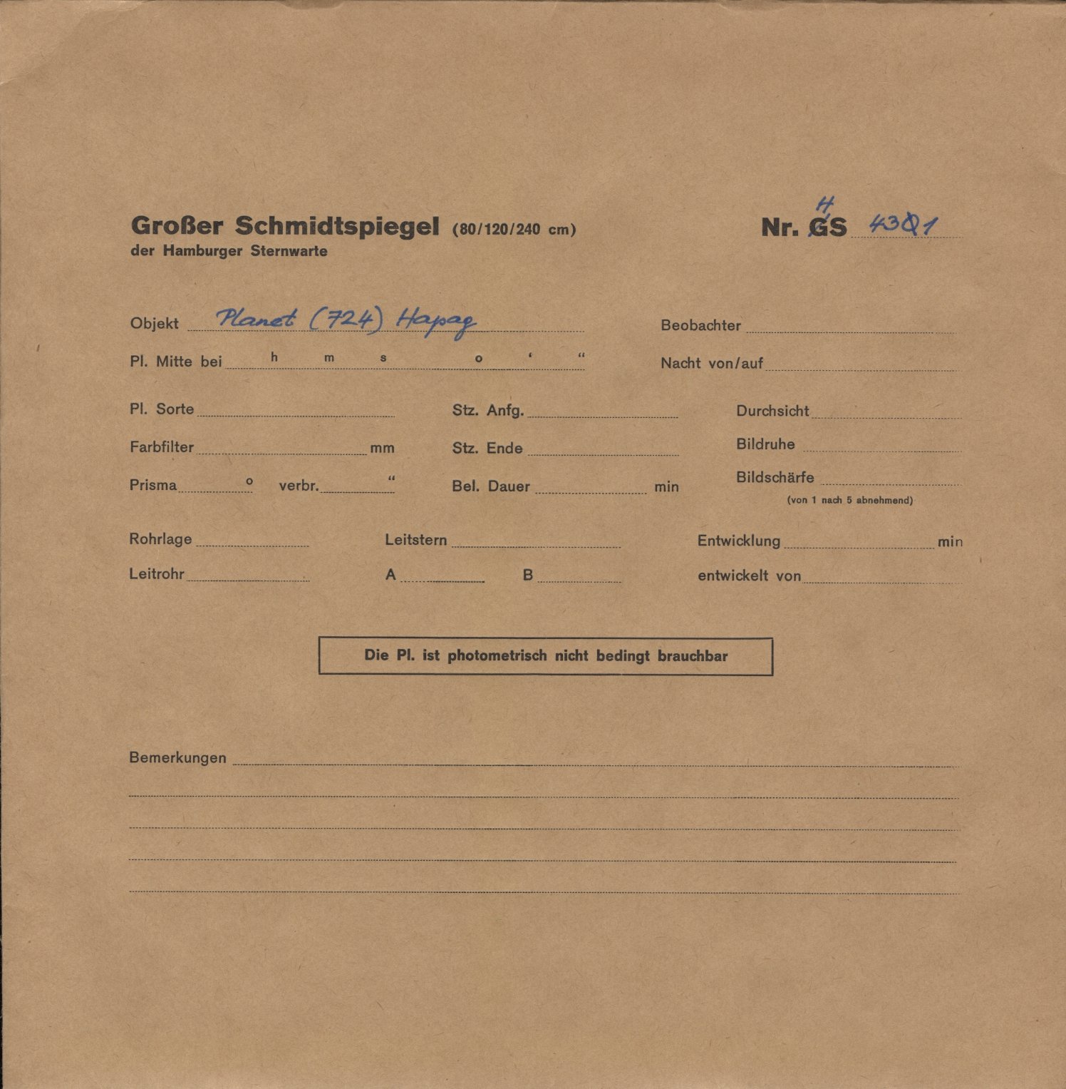 Plate envelope