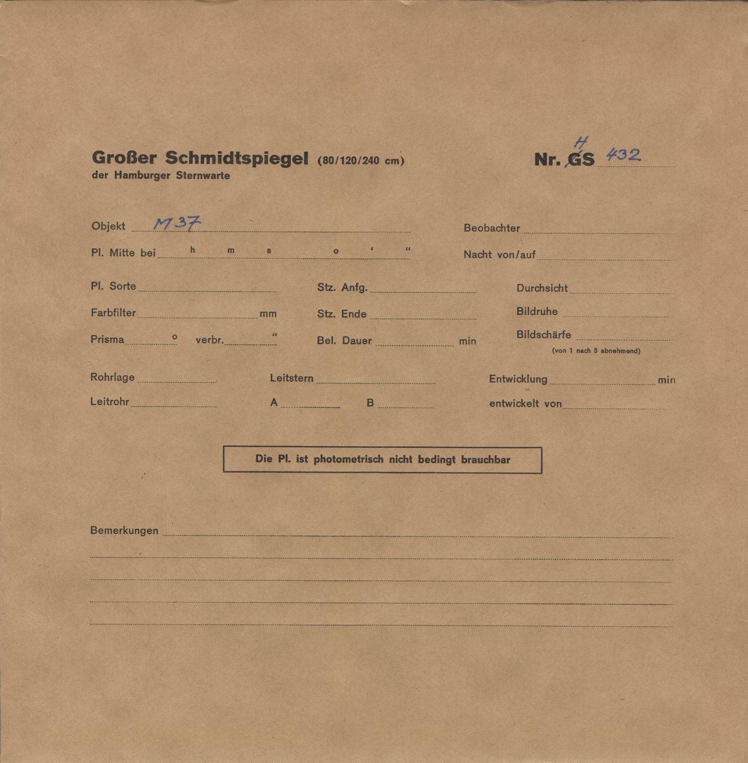 Plate envelope