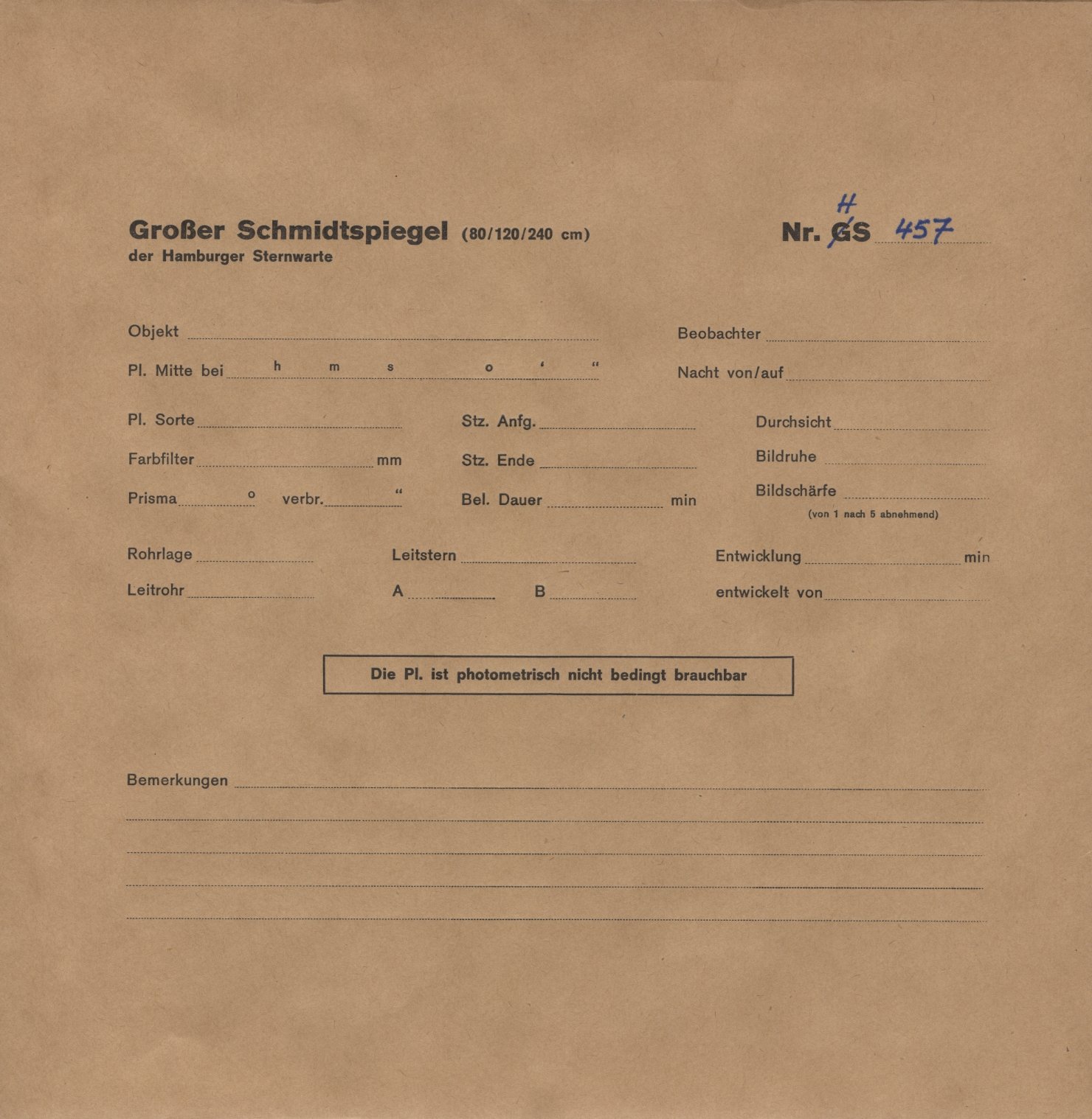 Plate envelope
