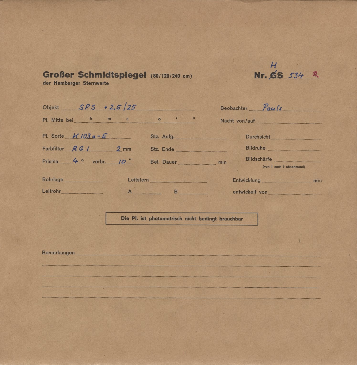 Plate envelope