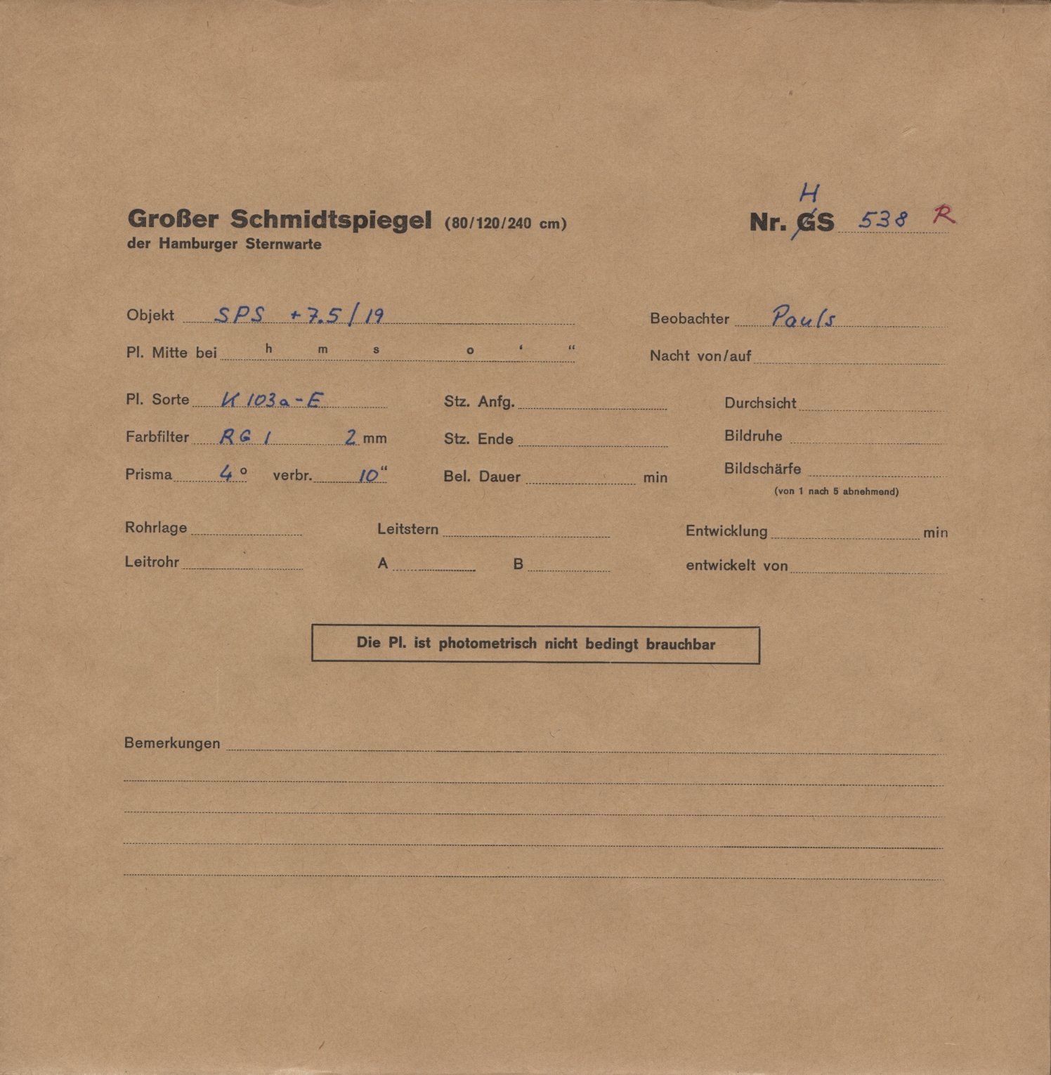 Plate envelope