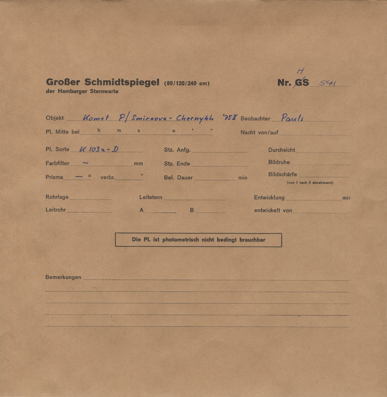 Plate envelope