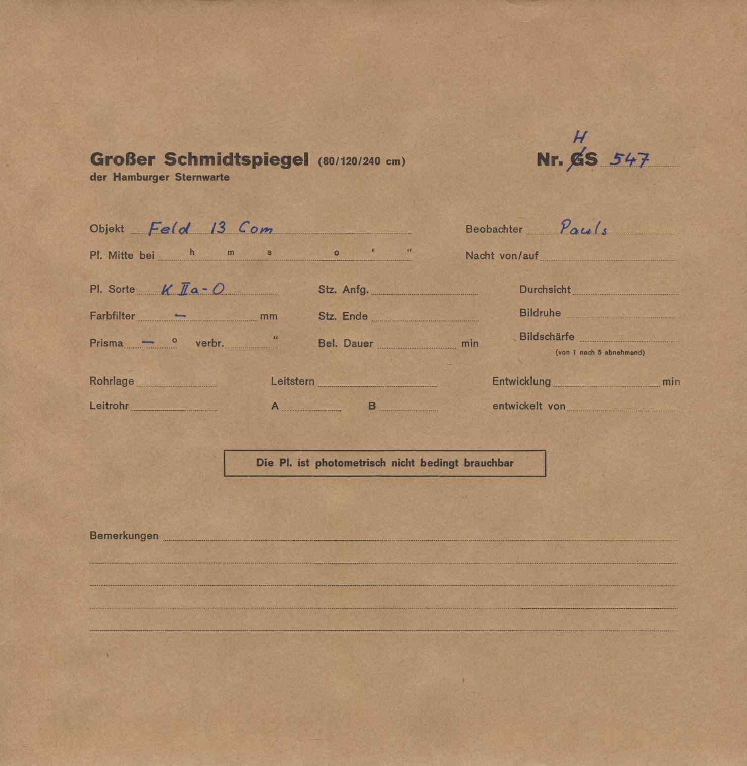 Plate envelope