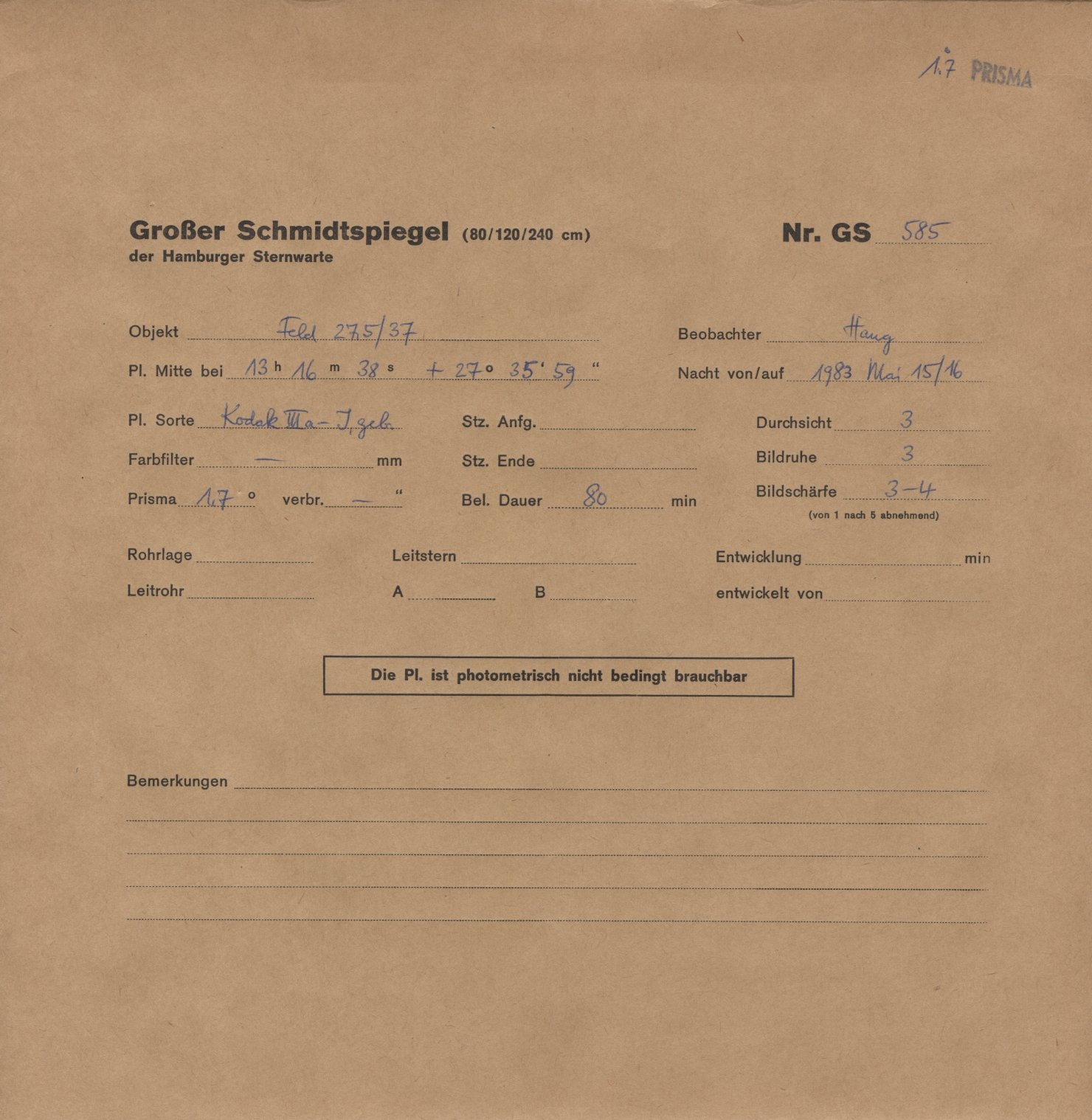 Plate envelope