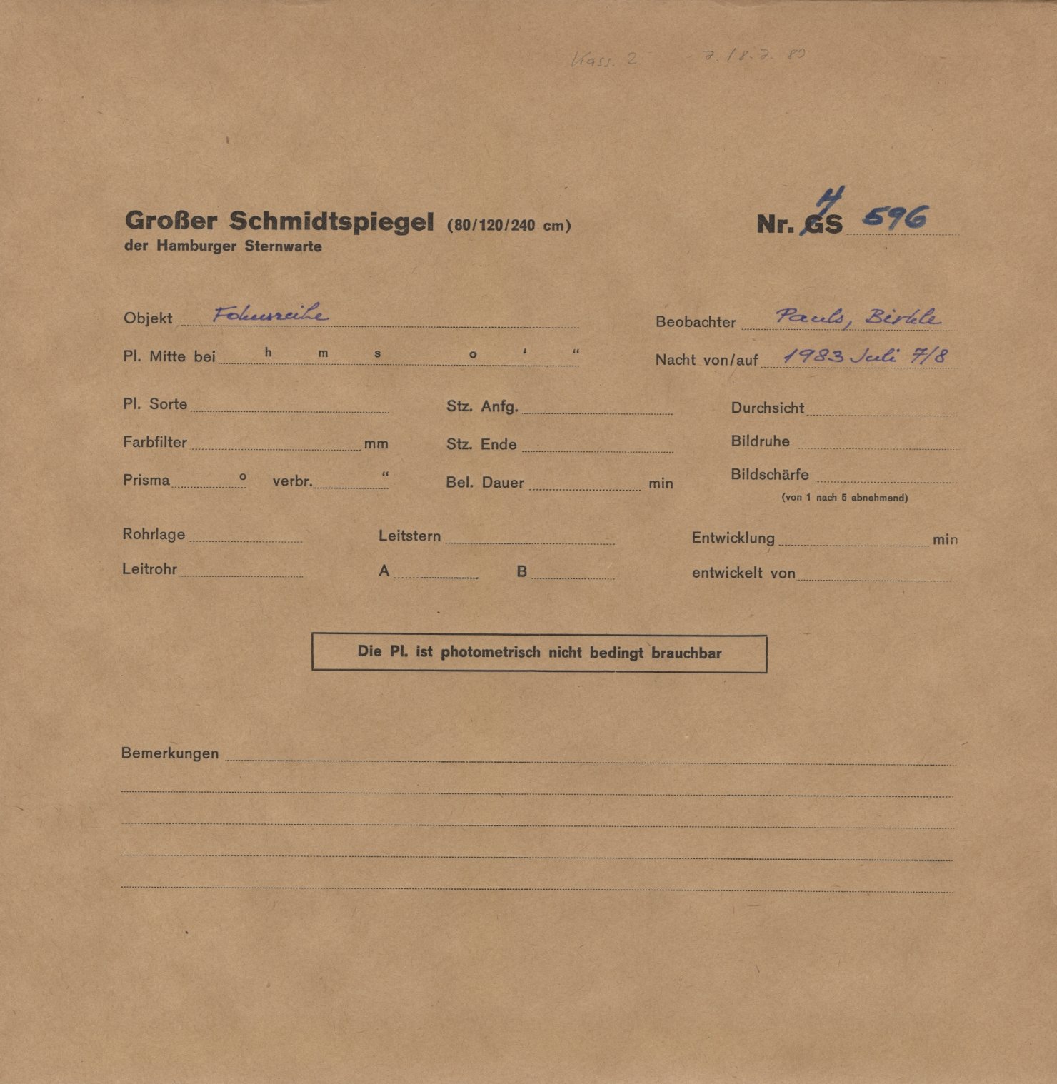Plate envelope