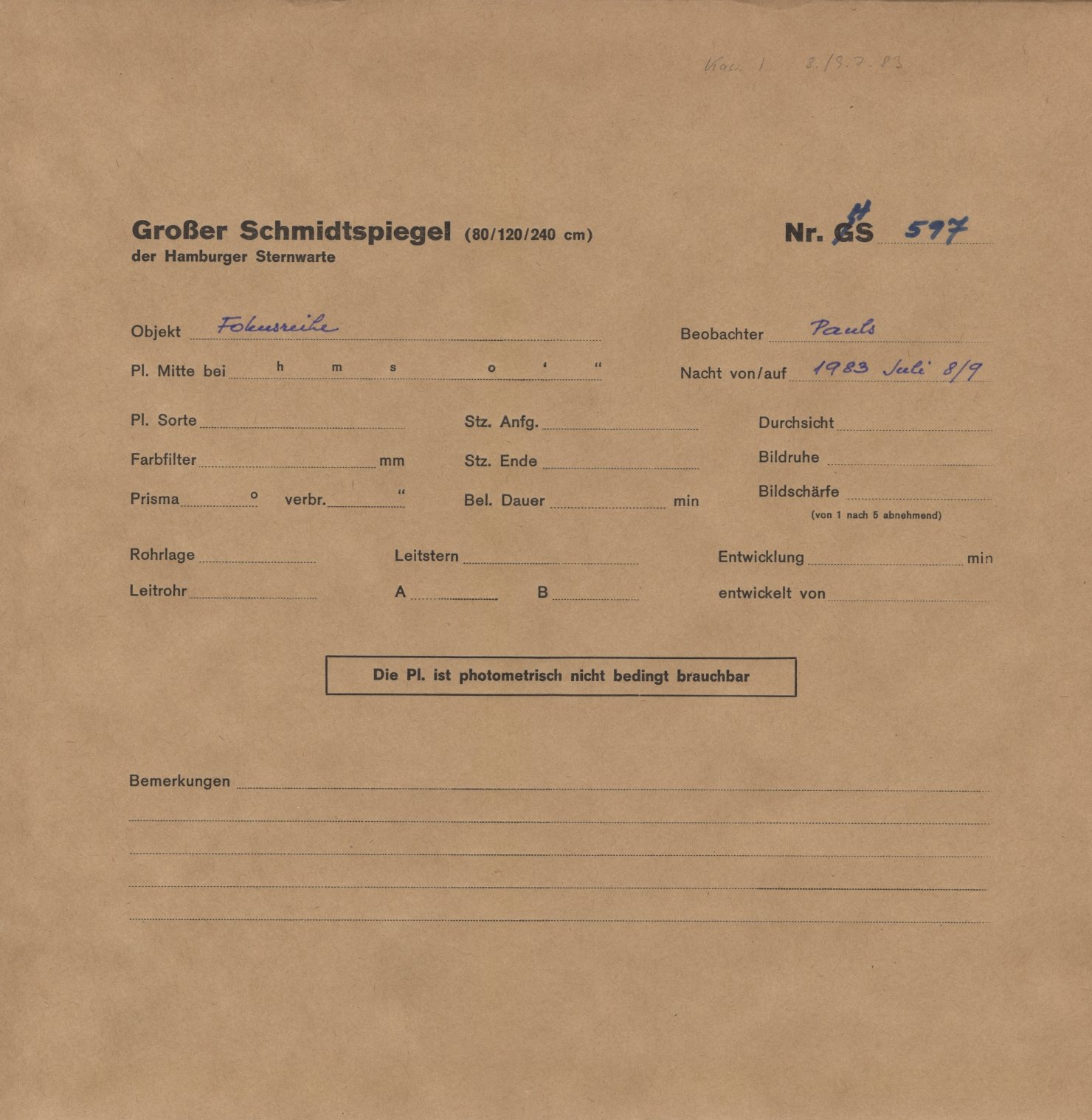 Plate envelope