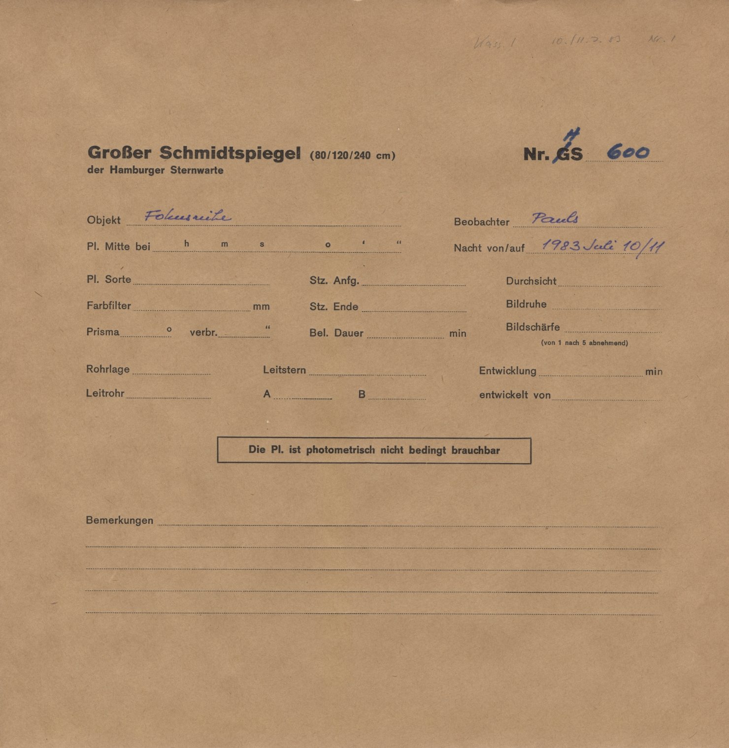 Plate envelope