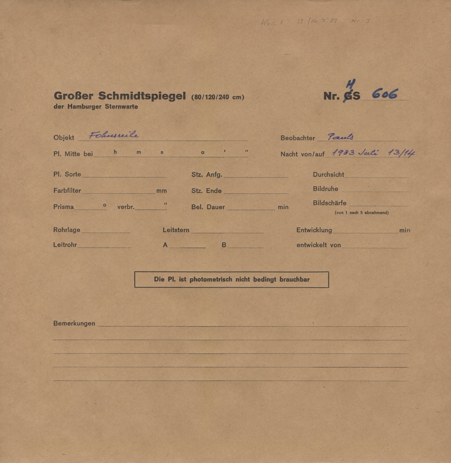 Plate envelope