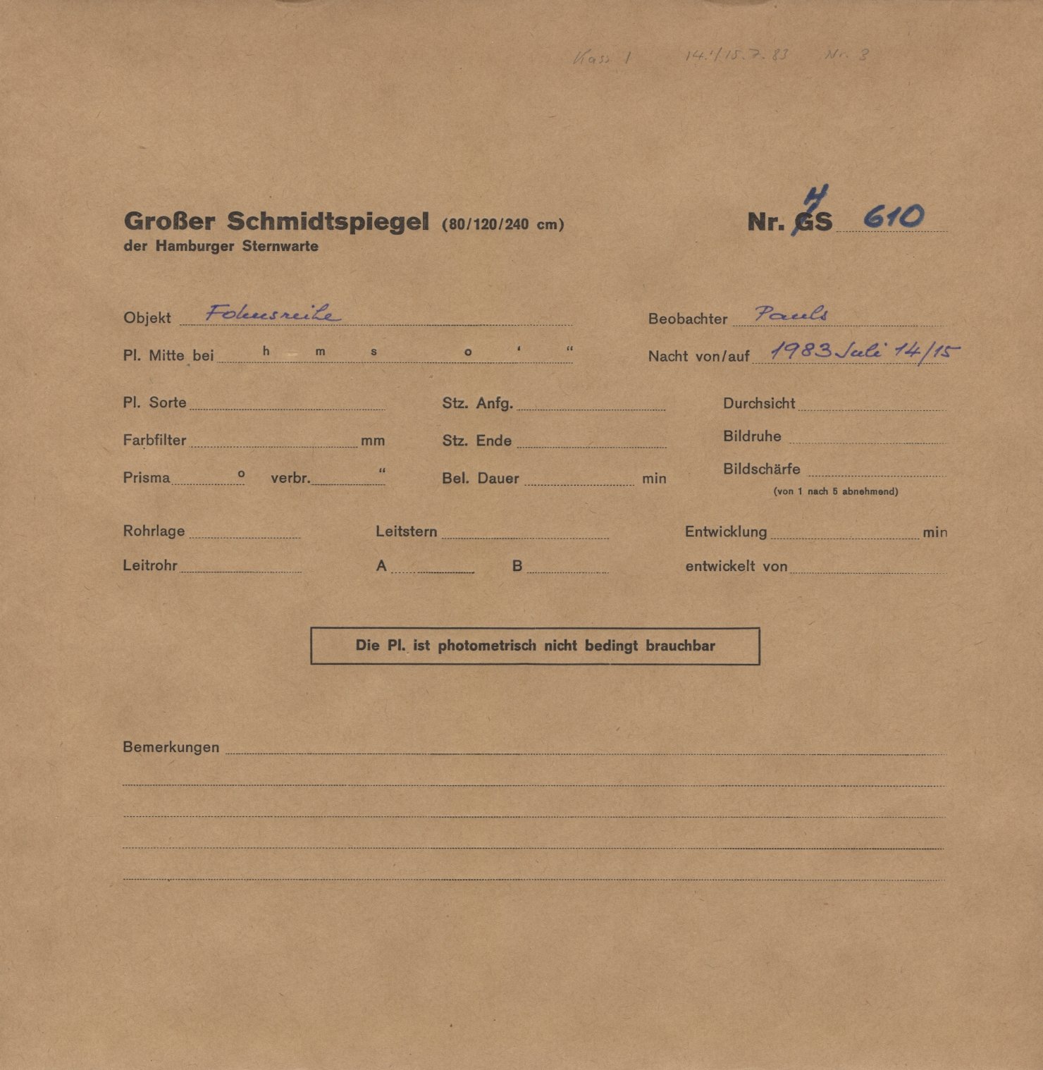 Plate envelope