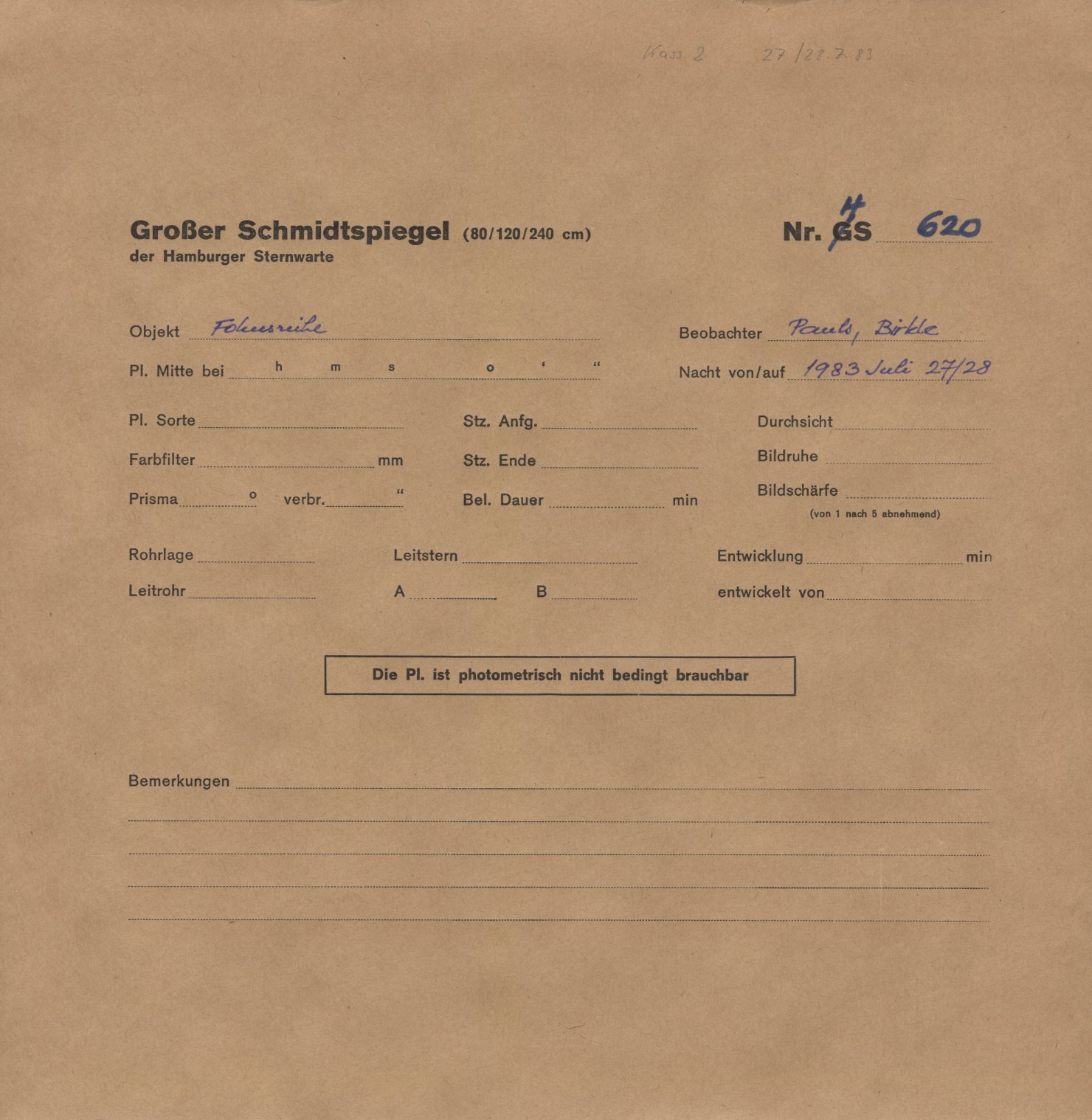 Plate envelope