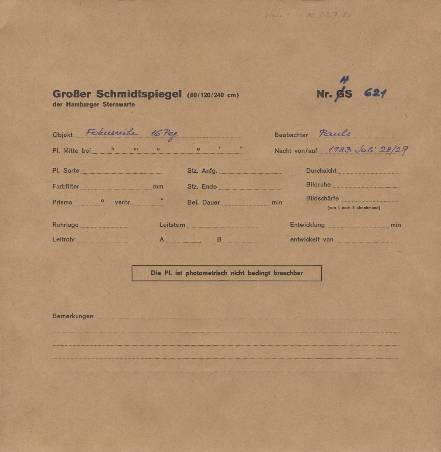 Plate envelope