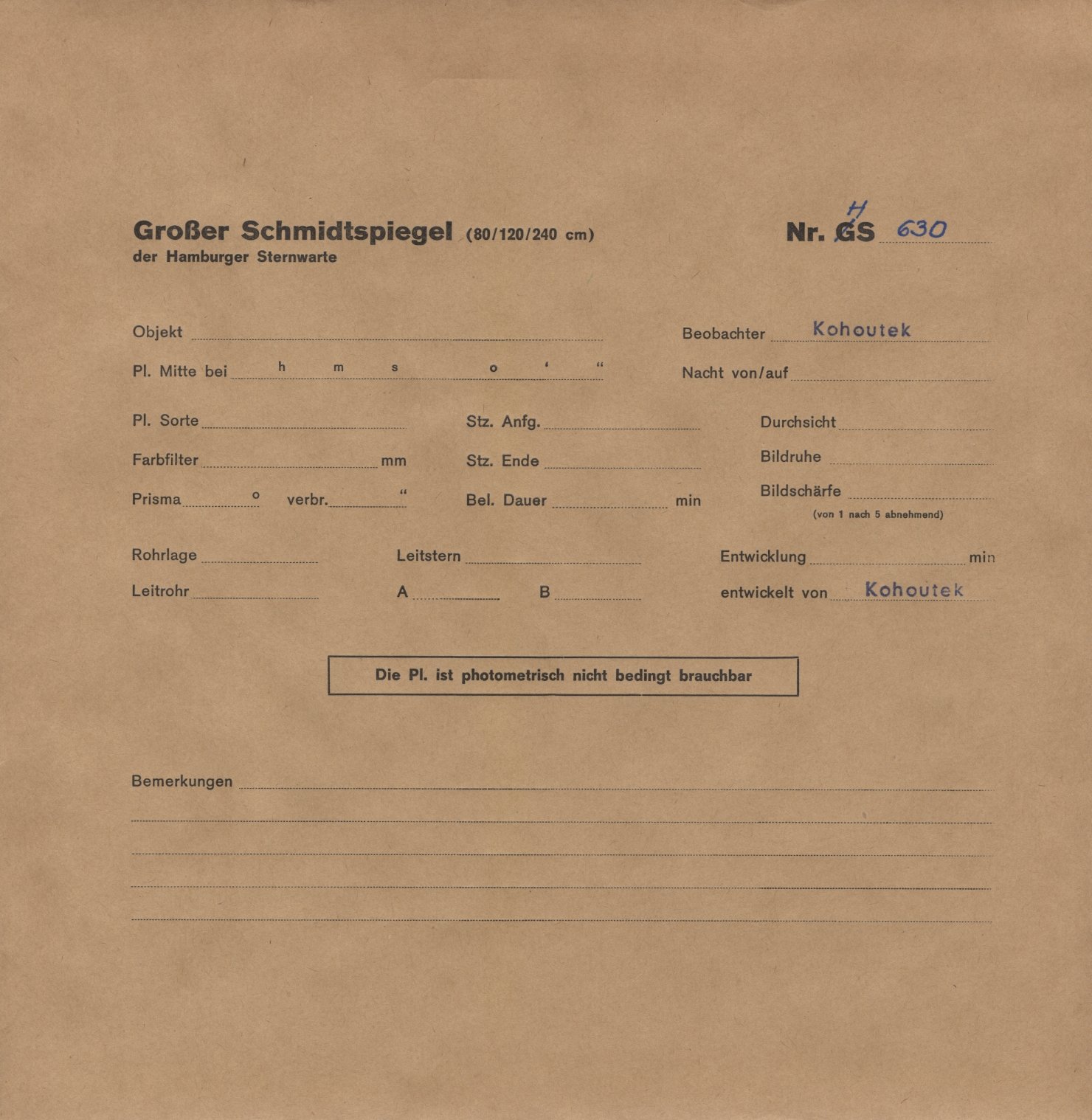 Plate envelope