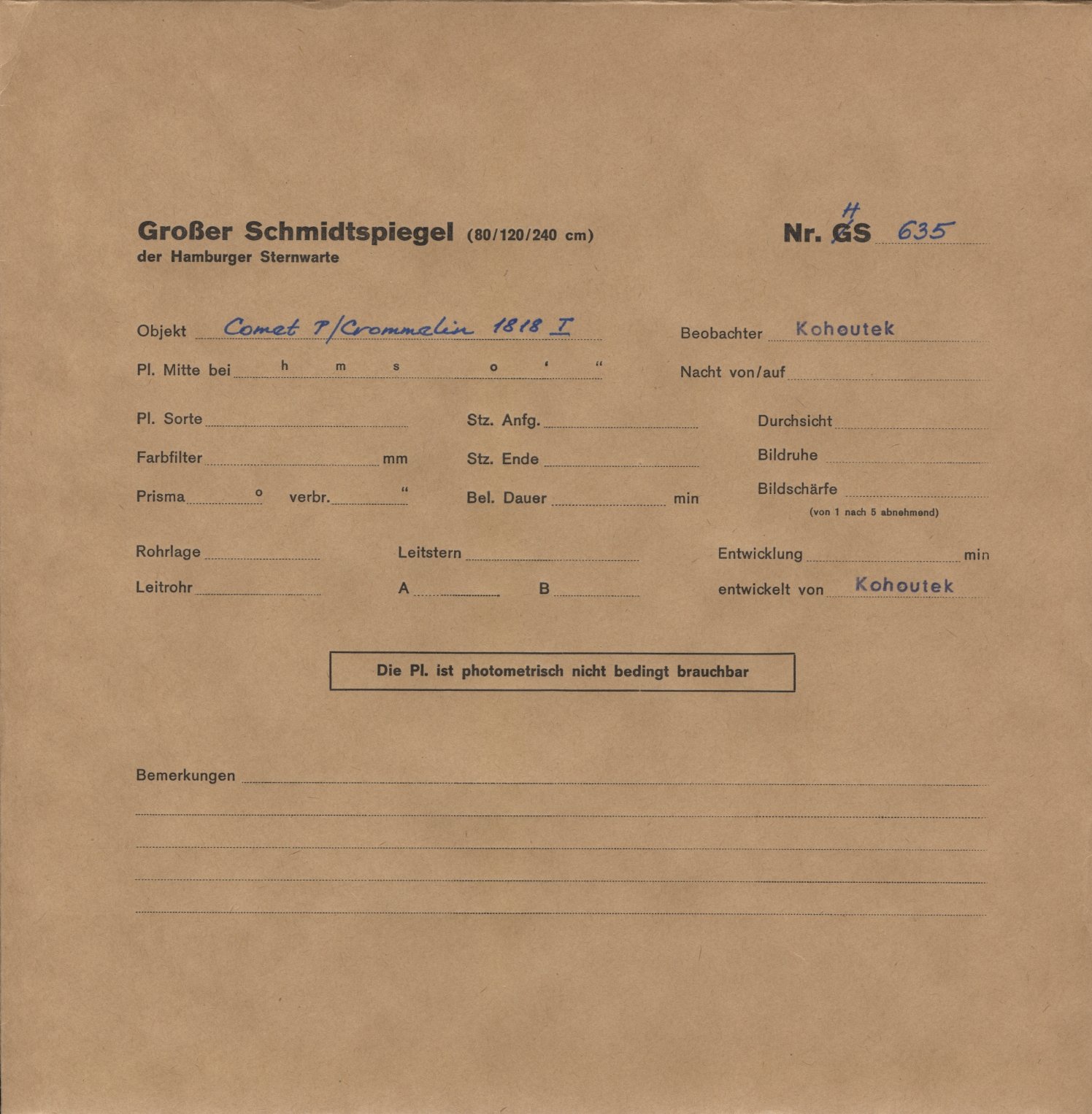 Plate envelope
