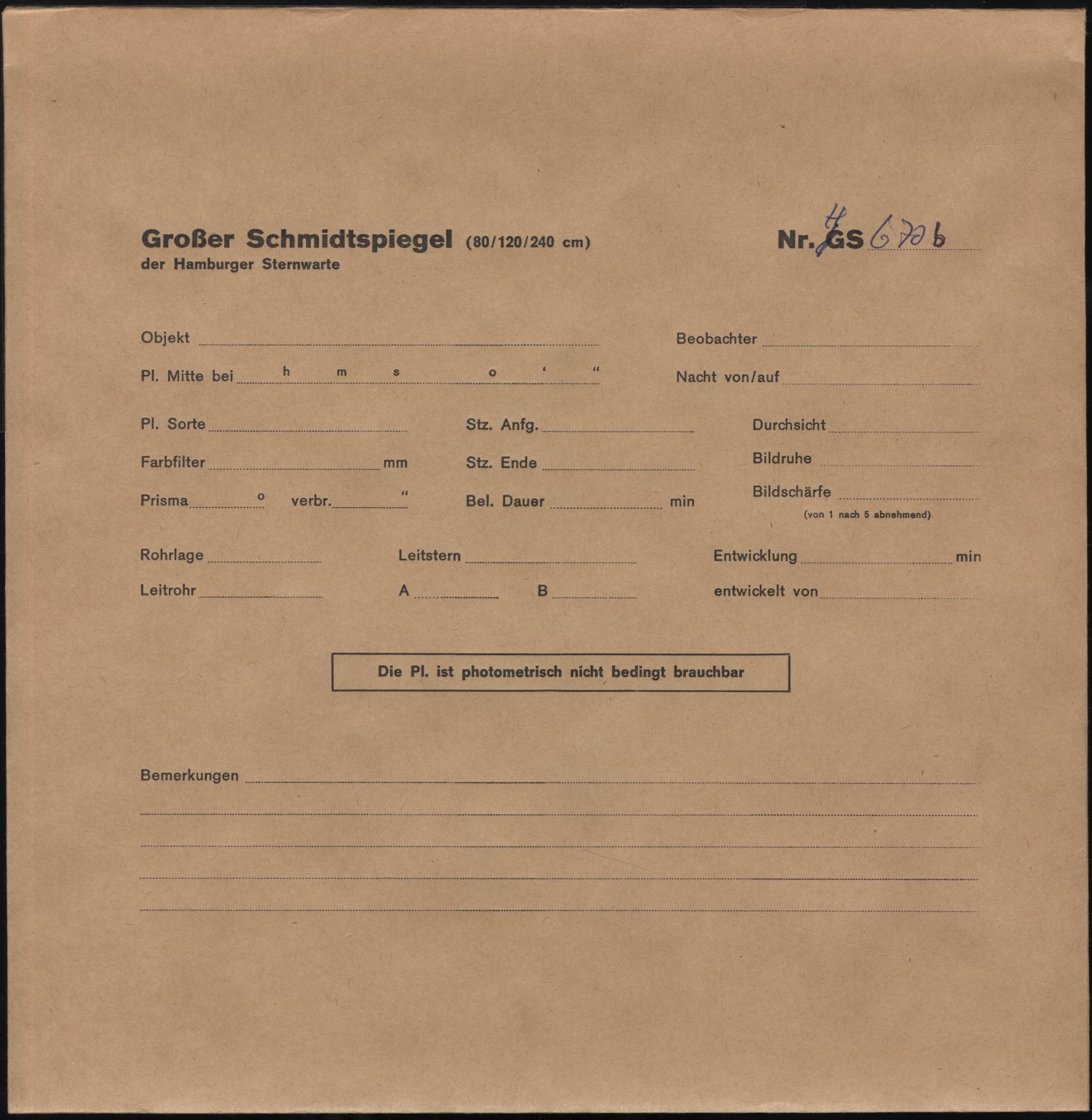 Plate envelope