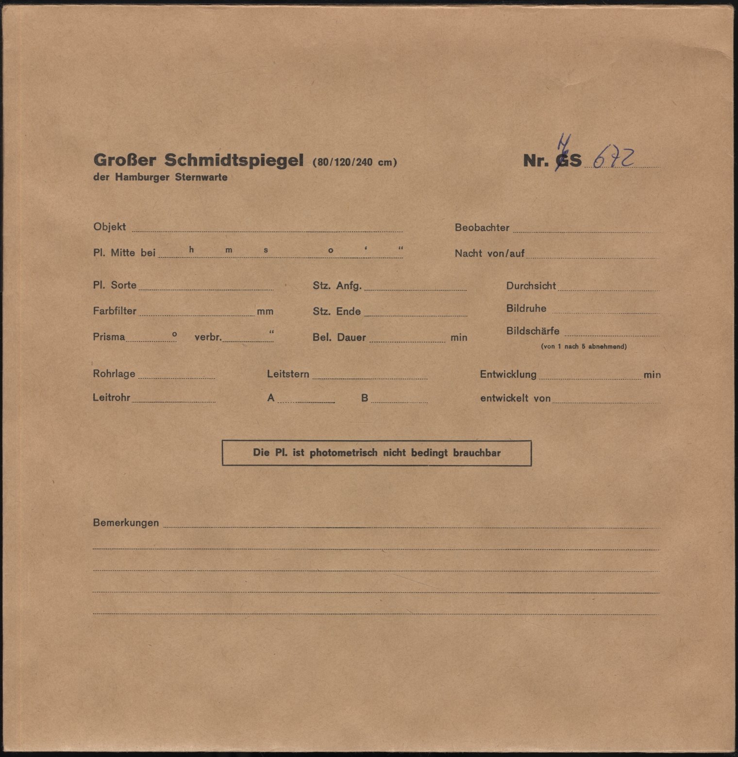 Plate envelope