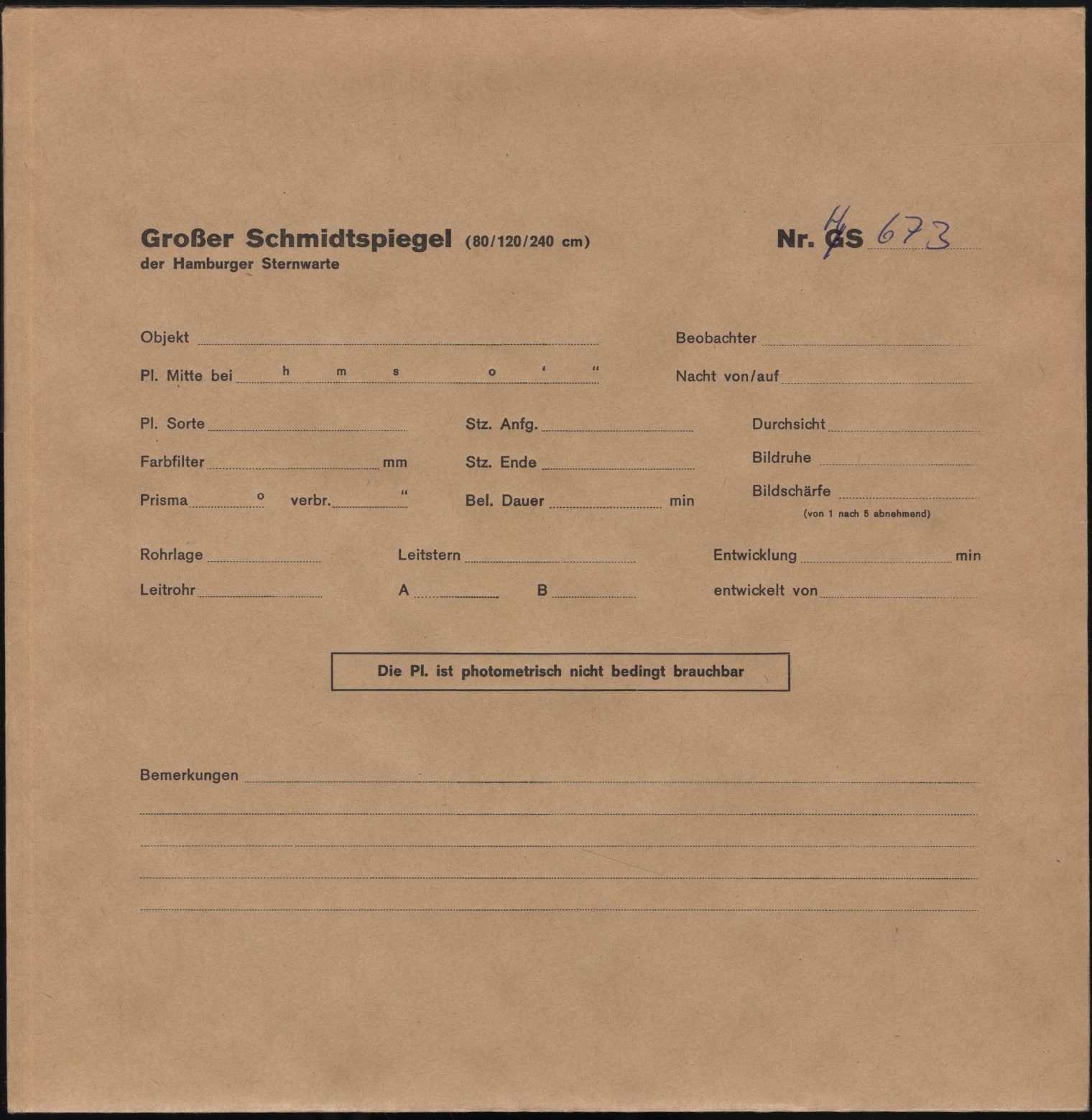 Plate envelope