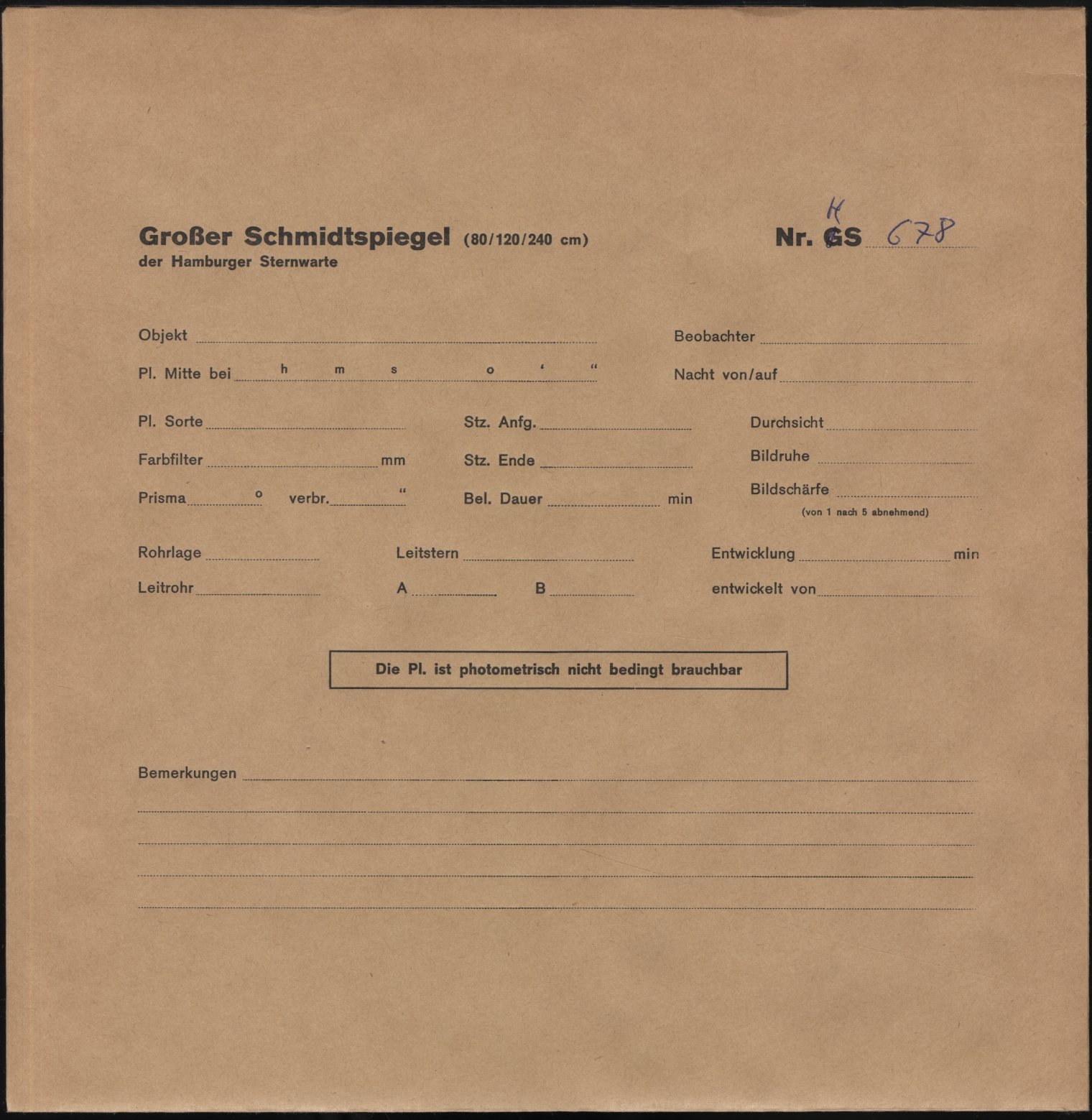 Plate envelope