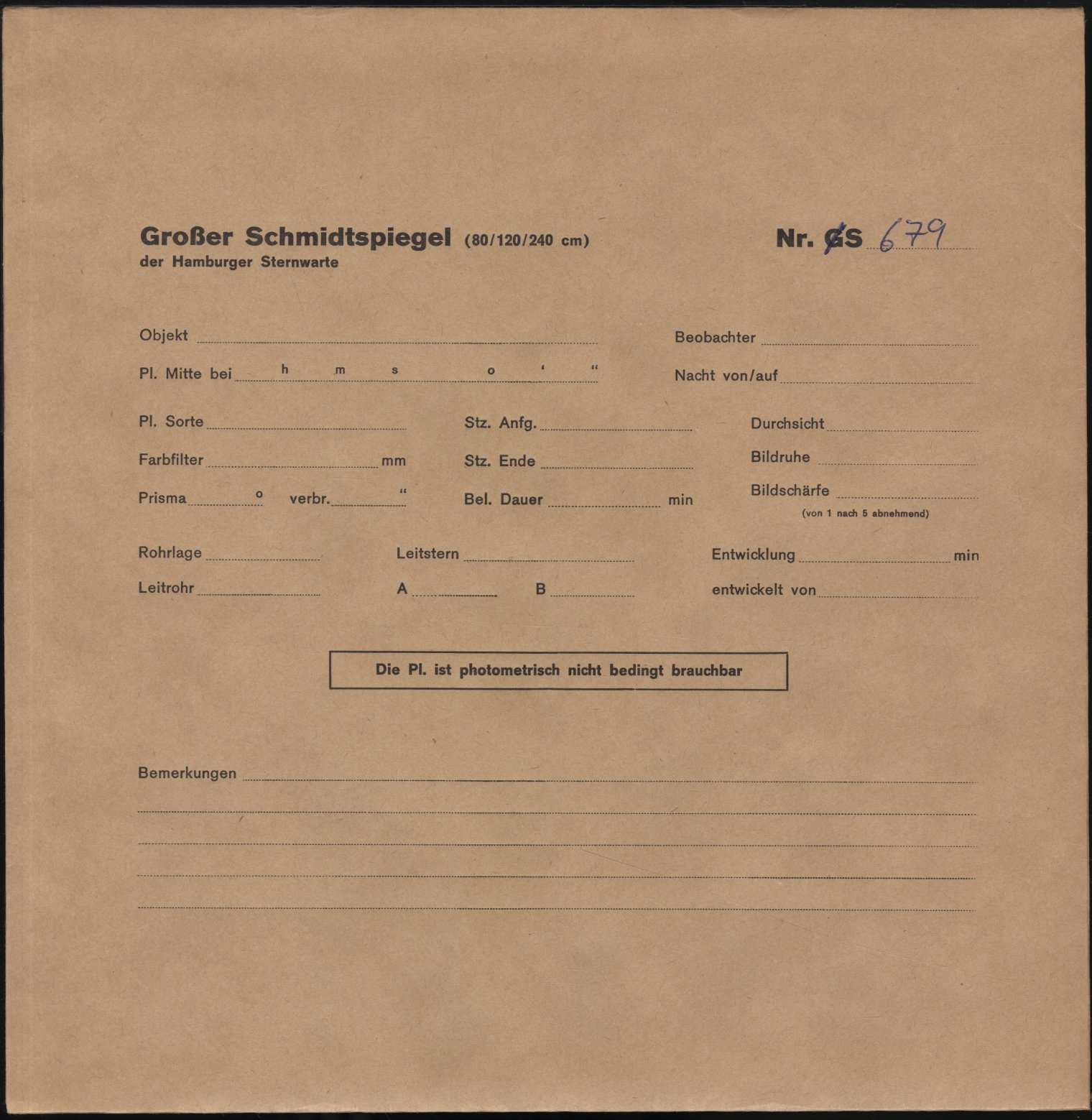 Plate envelope