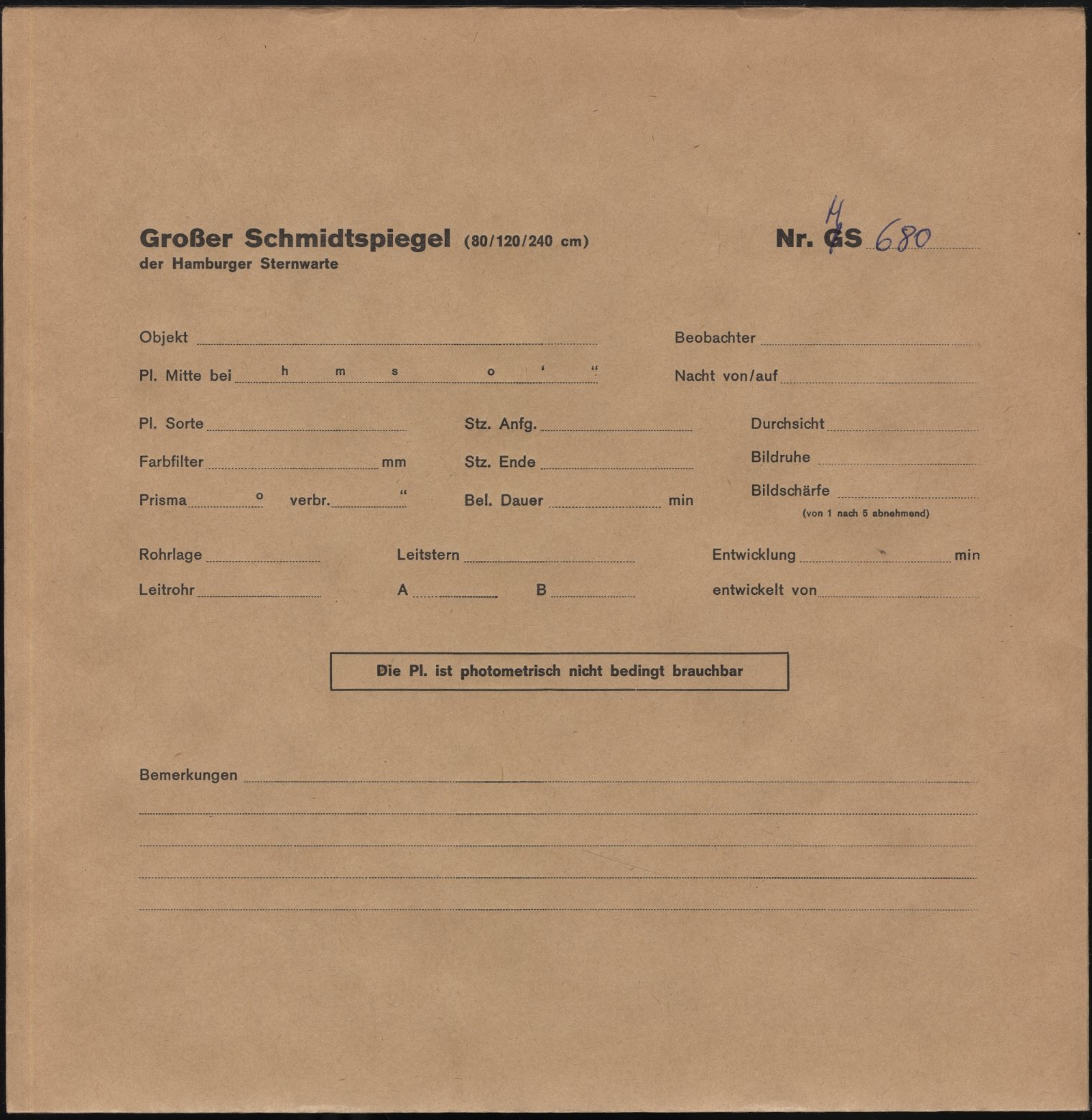 Plate envelope